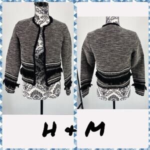 H&M black and white tweed blazer with fringe mixed media. size 2